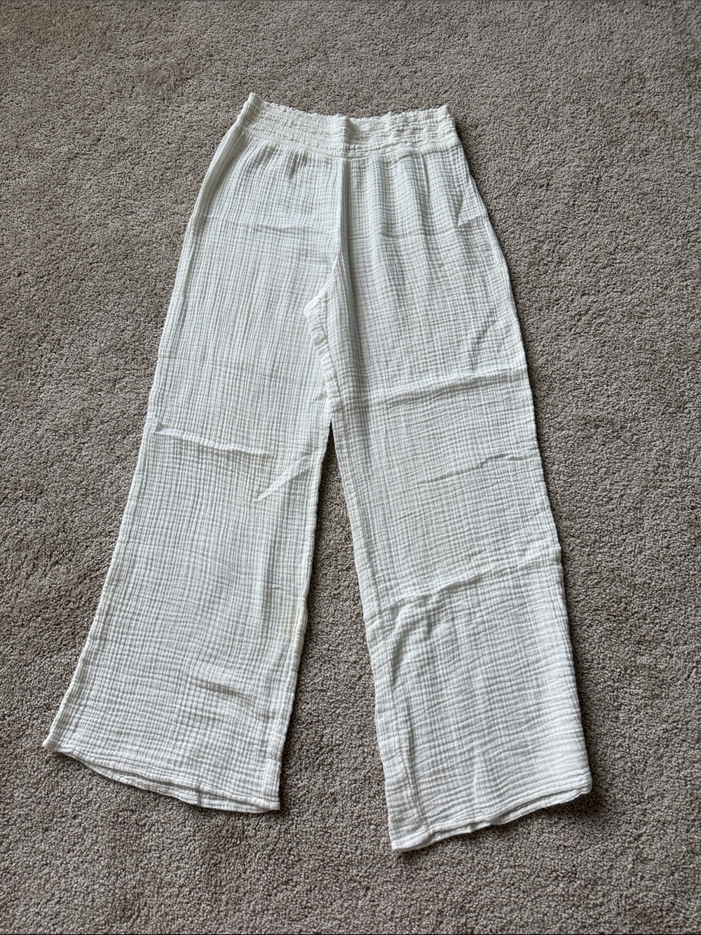 Abercrombie and Fitch White Gauzy Cotton Wide Leg Sheer Beach Pants